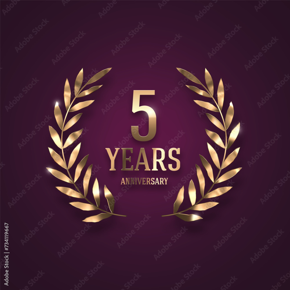 Anniversary golden logo with realistic 3d golden laurel wreath. Vector illustration. Anniversary golden logo with realistic 3d golden laurel wreath. Vector illustration.