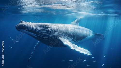 A Baby Humpback Whale Plays Near the Surface in Blue Water © Elchin Abilov