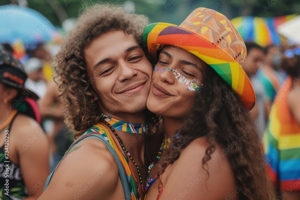 Happy Brazilian couple supporters celebrating Happy Brazilian couple supporters celebrating