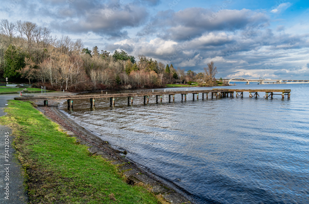 Naklejka premium Lake Pier And Bridge 2