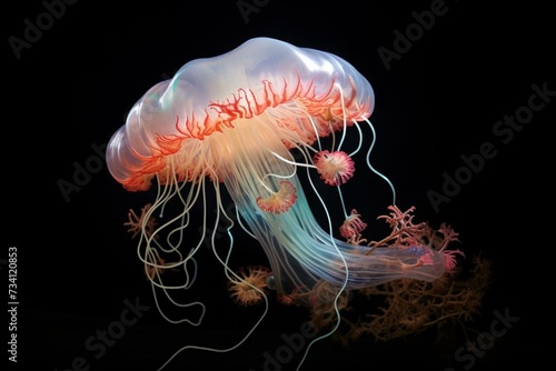an organism resembling both a mushroom and a jellyfish. Generative AI photo