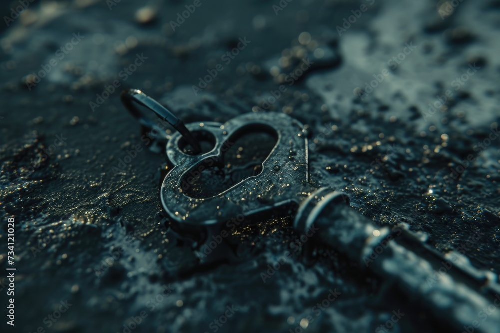 A close up photograph of a key placed on a table. This image can be used to represent concepts such as security, access, and ownership A close up photograph of a key placed on a table. This image can be used to represent concepts such as security, access, and ownership