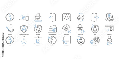 User account icons set. Set of editable stroke icons.Vector set of User account