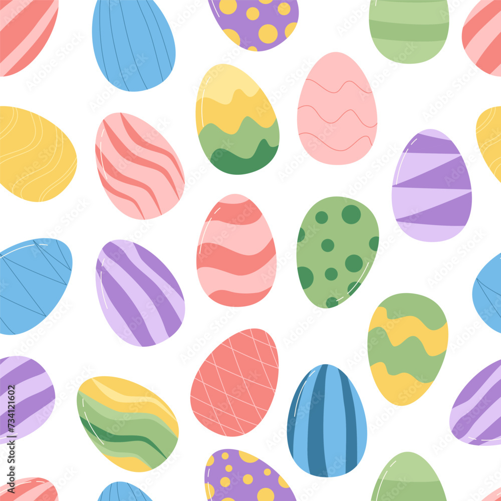 Easter eggs seamless pattern. Spring holiday endless background. Celebration cover. Vector flat illustration Easter eggs seamless pattern. Spring holiday endless background. Celebration cover. Vector flat illustration