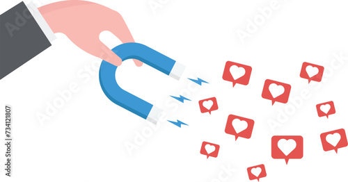 Social media marketing, SNS or social network service, influencer or online advertising, customer engagement to attract user like concept, 

