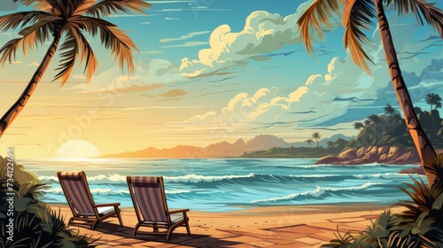 Sunny Coast Illustration of Summer Beach Background