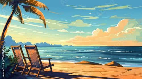 Sunny Seaside Illustration of Summer Beach Background © novian
