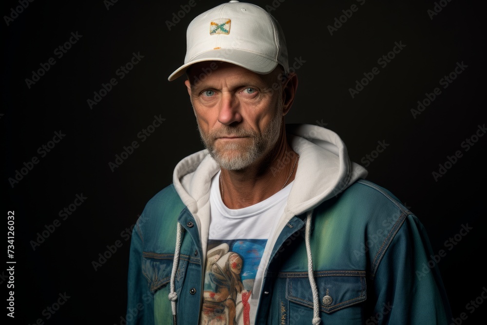 Portrait of a stylish old man in a baseball cap. Studio shot. Portrait of a stylish old man in a baseball cap. Studio shot.