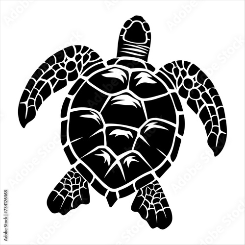 Vector black silhouette of a turtle, generative ai, isolated on a white background.