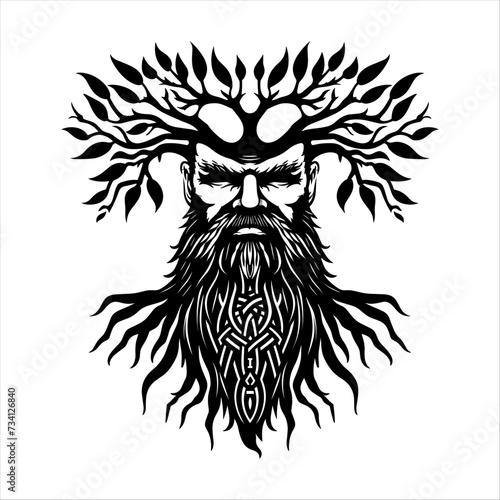Head of a viking with a tree of life isolated on a white background, generative ai.