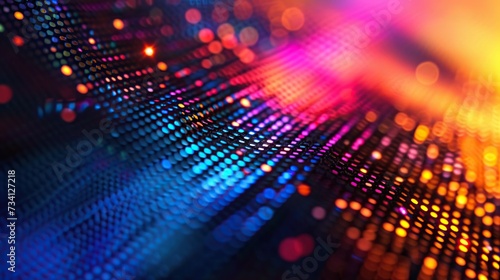 Dynamic close-up of a LED light grid creating a vivid bokeh effect, perfect for illustrating digital and technological concepts. © Sodapeaw