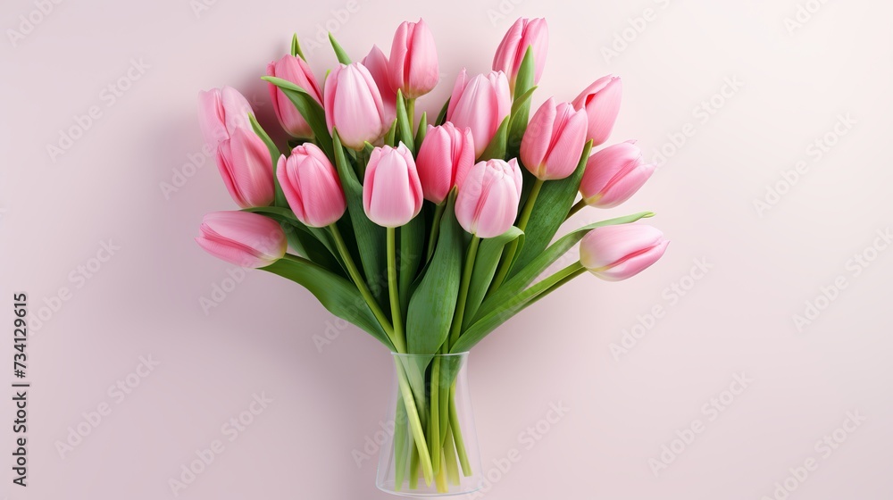 Fresh, lush bouquet of pink tulips isolated on white