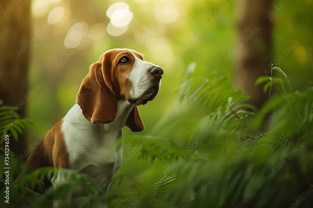 A Basset Hound dog standing in grass