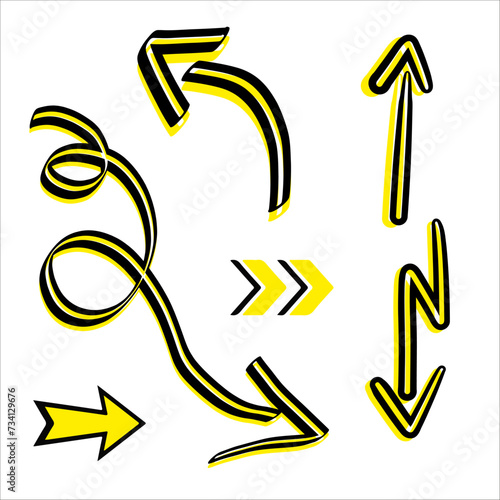Arrows big black and yellow set icons. Arrow icon. Arrow vector collection. Arrow. Cursor. Modern simple arrows. Vector illustration