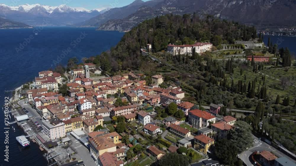 drone: vista aerea su Bellagio, lago di Como. Italia. Borgo e lago. drone: vista aerea su Bellagio, lago di Como. Italia. Borgo e lago.