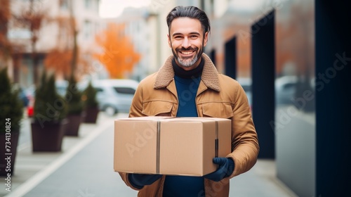 Happy man holds a lot of received packages
