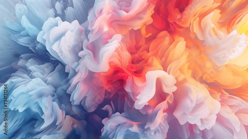 Abstract Floral Explosion: Dynamic Soft Pastel Clouds in Artistic Render