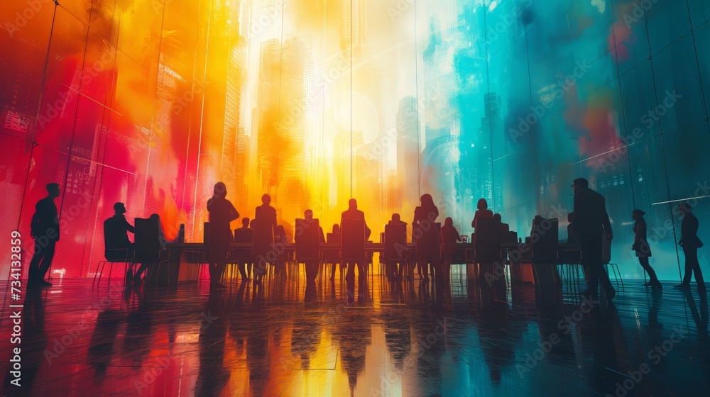 group of people coming together to collaborate and exchange ideas, fostering a dynamic atmosphere of creativity and innovation group of people coming together to collaborate and exchange ideas, fostering a dynamic atmosphere of creativity and innovation