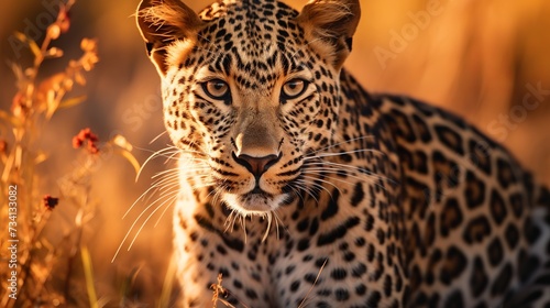 Leopard, Panthera pardus shortidgei, nature habitat, big wild cat in the nature habitat, sunny day on the savannah Zambia in Africa. Wildlife nature. Africa wildlife. Leopard sunset walk. photo