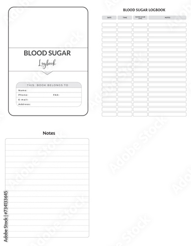 Editable Blood Sugar Logbook Planner Kdp Interior printable template Design.