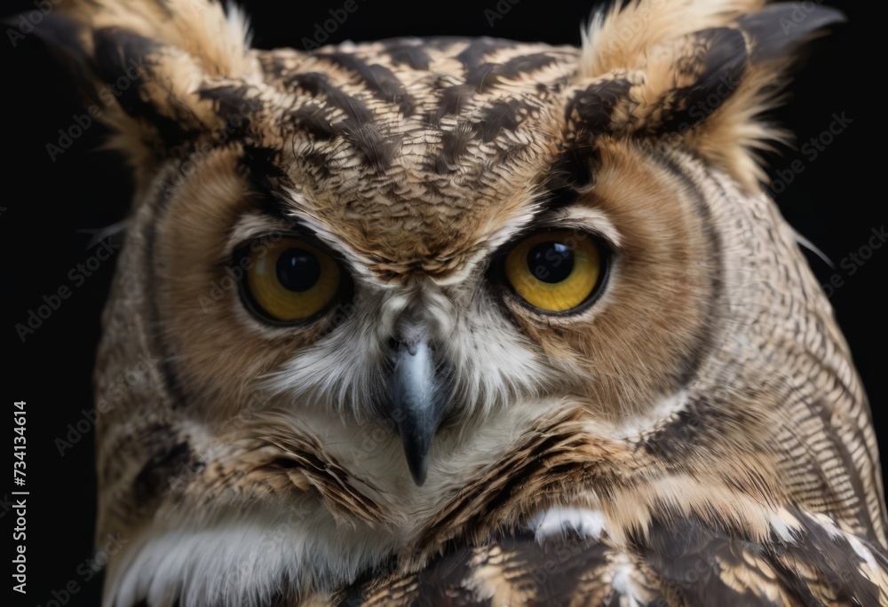 An Eurasian Eagle Owl staring at something out of shot in a woodland setting. An Eurasian Eagle Owl staring at something out of shot in a woodland setting.