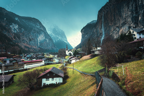 house and the woods and waterfall in Lauterbrunnen