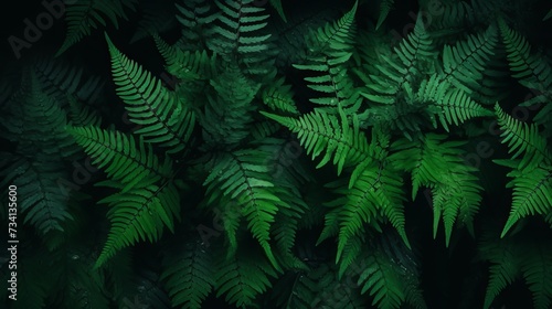 Perfect natural young fern leaves pattern background. Dark and moody feel. Top view. Copy space