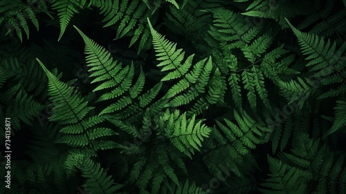 Perfect natural young fern leaves pattern background. Dark and moody feel. Top view. Copy space