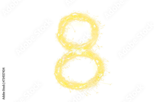 Sparklers Number 8 Celebration Image, png file of isolated cutout object on transparent background