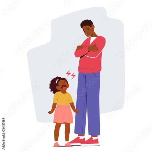 Piercing Cries Echo As A Hysterical Child Throws A Tantrum. Father Character, Worn And Sorrowful, Watches Helplessly