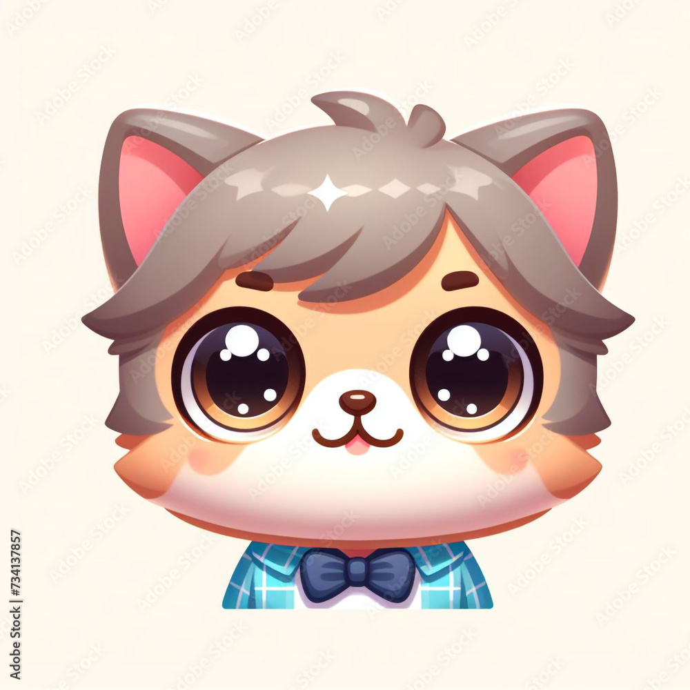 A luxurious 3D rendering of a cute baby cat, with its endearing big eyes and lovable cartoon character, captured in a flat logo design.