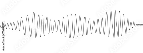 Earthquake in one continuous Editable line. Polygraphy, Contour Wave. Lie detector. Richter scale. Single line drawing of a sound wave with different amplitudes. Vector illustration