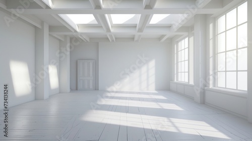 Empty space in white color. Studio room with window