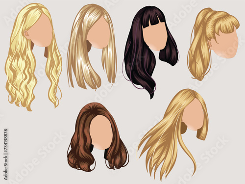 vector women wigs hairstyle realistic icons set