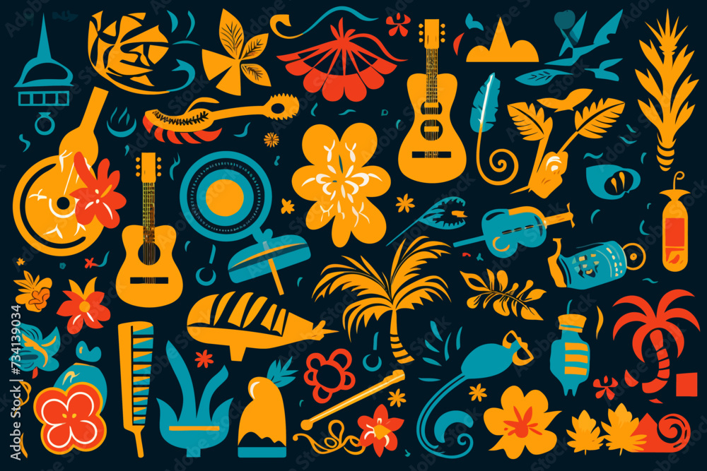 a colorful illustration of a variety of musical instruments