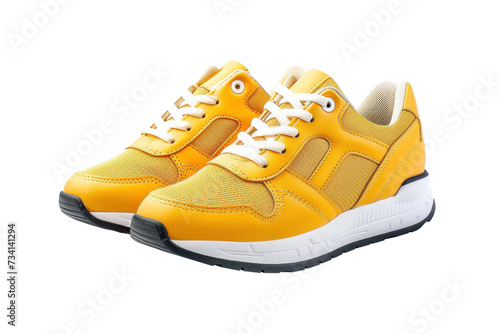 Pair of yellow sport sneakers, transparent or isolated on white background