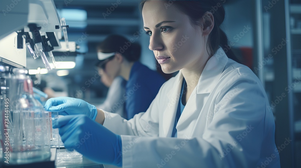 Team of Medical Research Scientists Collectively Working on a New Generation Experimental Drug Treatment. Laboratory Looks Busy, Bright and Modern Team of Medical Research Scientists Collectively Working on a New Generation Experimental Drug Treatment. Laboratory Looks Busy, Bright and Modern