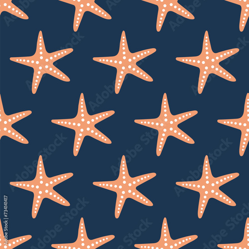 Starfish seamless pattern. Vector repeating ornament