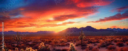 Cactus in the desert at sunrise