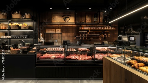 The meat counter is shown in close-up detail.