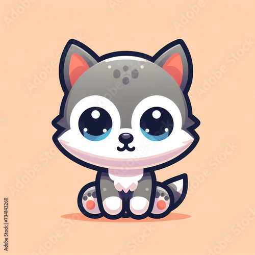 A lovable cartoon wolf with big eyes and a big nose, the adorable baby wolf is a cute and charming little creature in this 3D rendering.