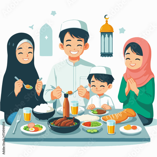 Gratitude in Ramadan Counting Blessings family flat illustration