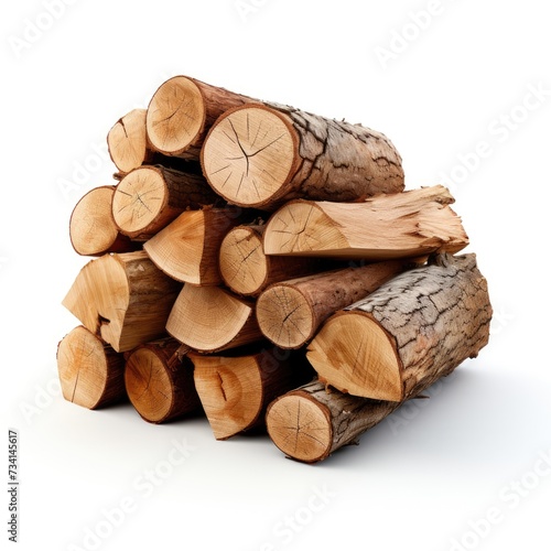Pile of firewood pieces isolated on white background