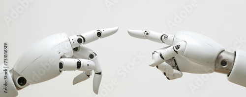 Robot hands point to laptop button advisor chatbot robotic artificial intelligence concept.