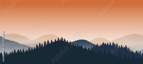 misty mountainsc panorama style. Used for decoration, advertising design, websites or publications, banners, posters and brochures.
