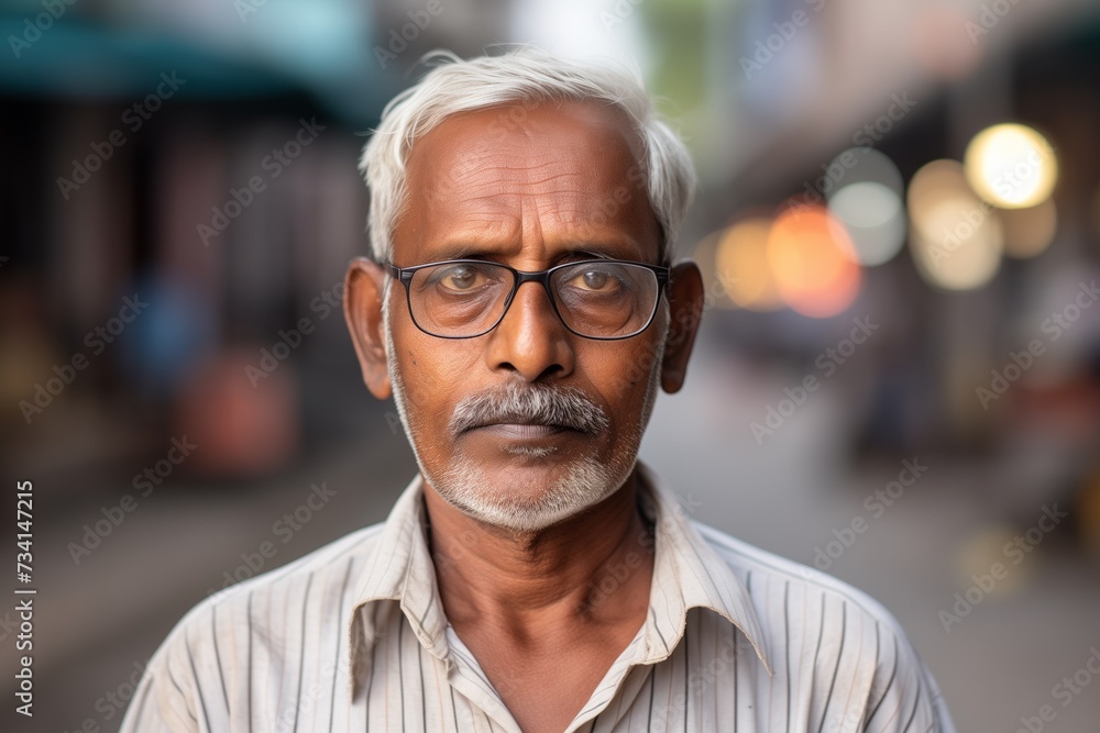Indian man serious face portrait on city street Indian man serious face portrait on city street