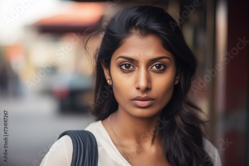 Free Download Indian woman serious face portrait on city street - GFXLoad