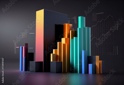 3d blank bar graph template. bar chart mock up. data analysis. colorful statistic bar chart. 3d illustration. Generative AI