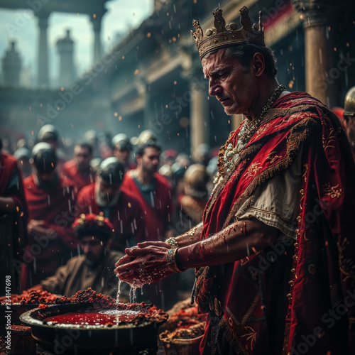 Religious Depiction of a Biblical Scene: Pontius Pilate, who Presided over the Trial of Jesus, Washes his Hands of the Matter Wallpaper Background Symbol Image Digital Art