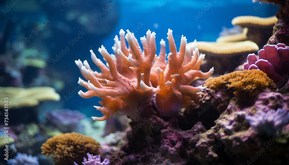 The colorful clown fish swims in the vibrant underwater reef generated by AI The colorful clown fish swims in the vibrant underwater reef generated by AI